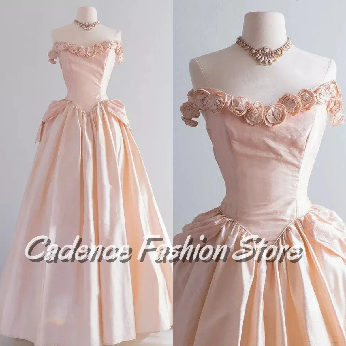 

Pale Pink Historic Medieval Wedding Dress Snap Shoulder Stereoscopic Appliqué Waisted A-Line Pleated Floor Length Customized Bri