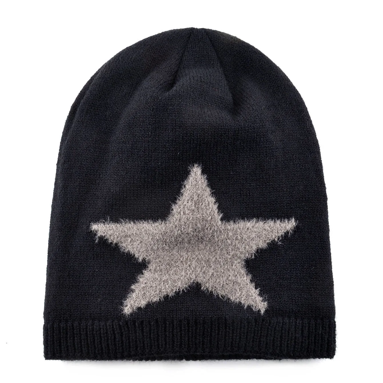 Winter Knitted Beanie With Pentagram Pattern Men's Thick Hats Outdoor Warm Ski Beanies For Men  Double Layers With Velvet