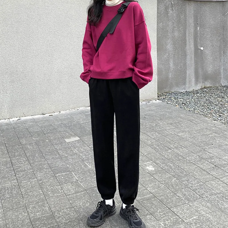 plus Size Casual Sports Pants Women Autumn Winter Loose Fitting Flattering Wide Leg Trousers High Waist Korean Style Commute ...