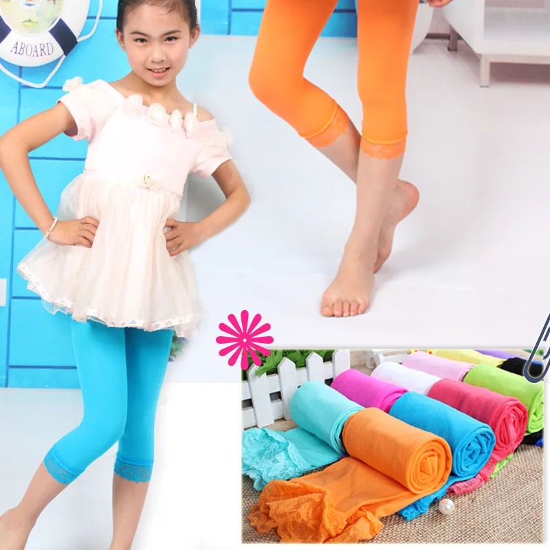 3-13 Years Teenage Girls Trousers Short Kids Pants Candy Color Children Clothing Summer All-matches Bottoms Lace Girls Leggings