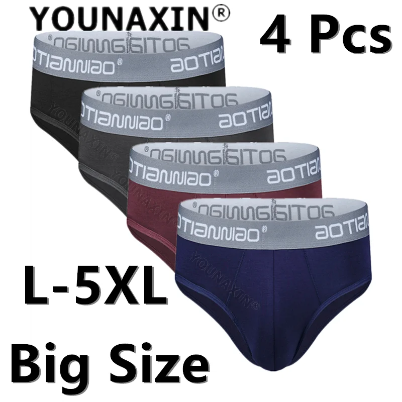 

4 Pieces/Lot Big Size Briefs Mens Underwear Comfortable Underpants Male Large Undershorts Modal Undies L XL 2XL 3XL 4XL 5XL