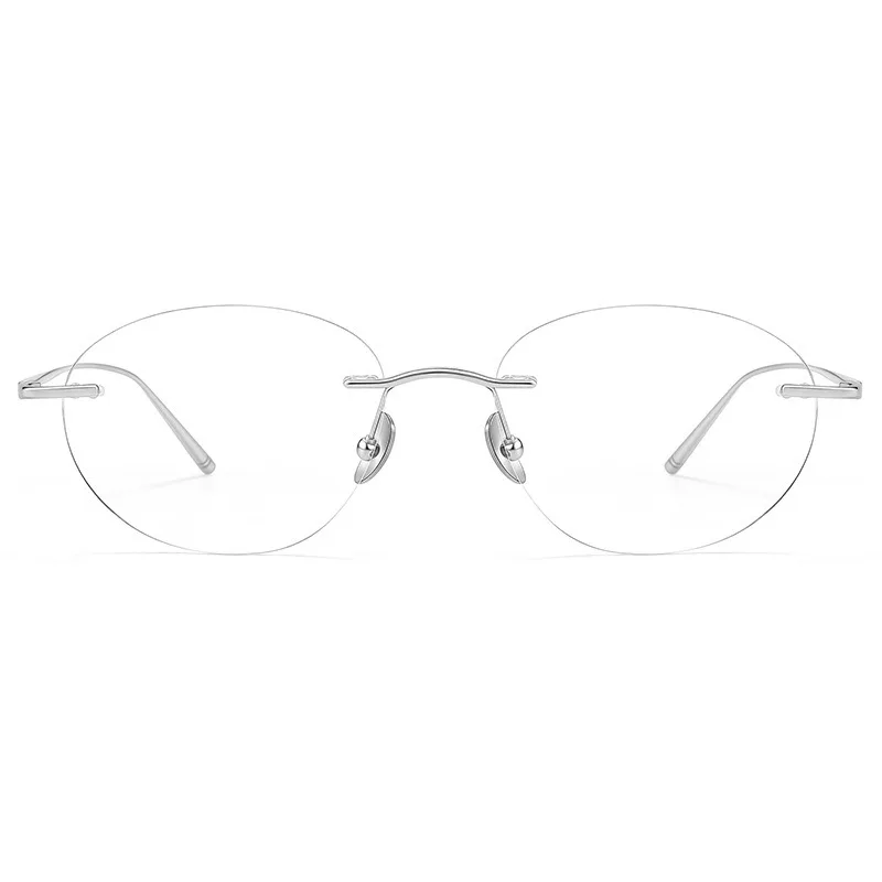 New elliptical pure titanium frameless prescription glasses for women, progressive MR-8 resin lenses, myopia astigmatism