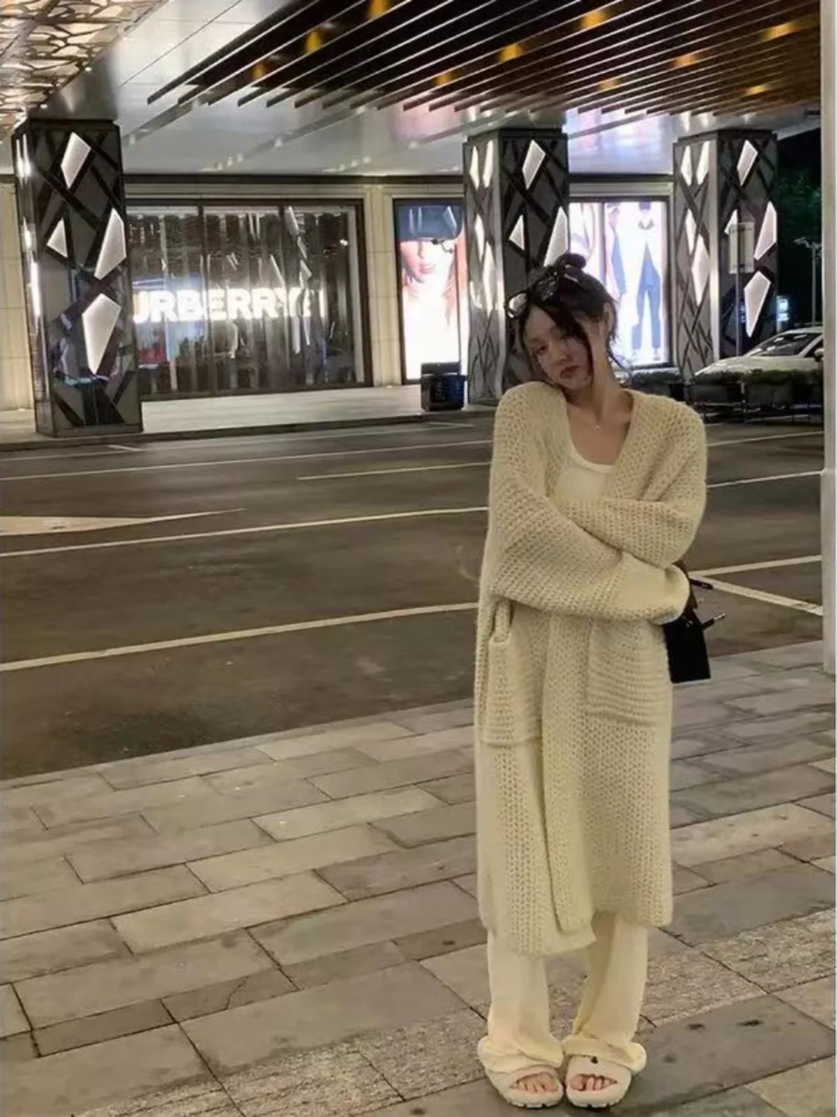 Loose Long Sve Women's Knitted Sweater ay Lazy Sle Autumn Winter Faion V-Ne Cardigan Casual Outerwear Coat