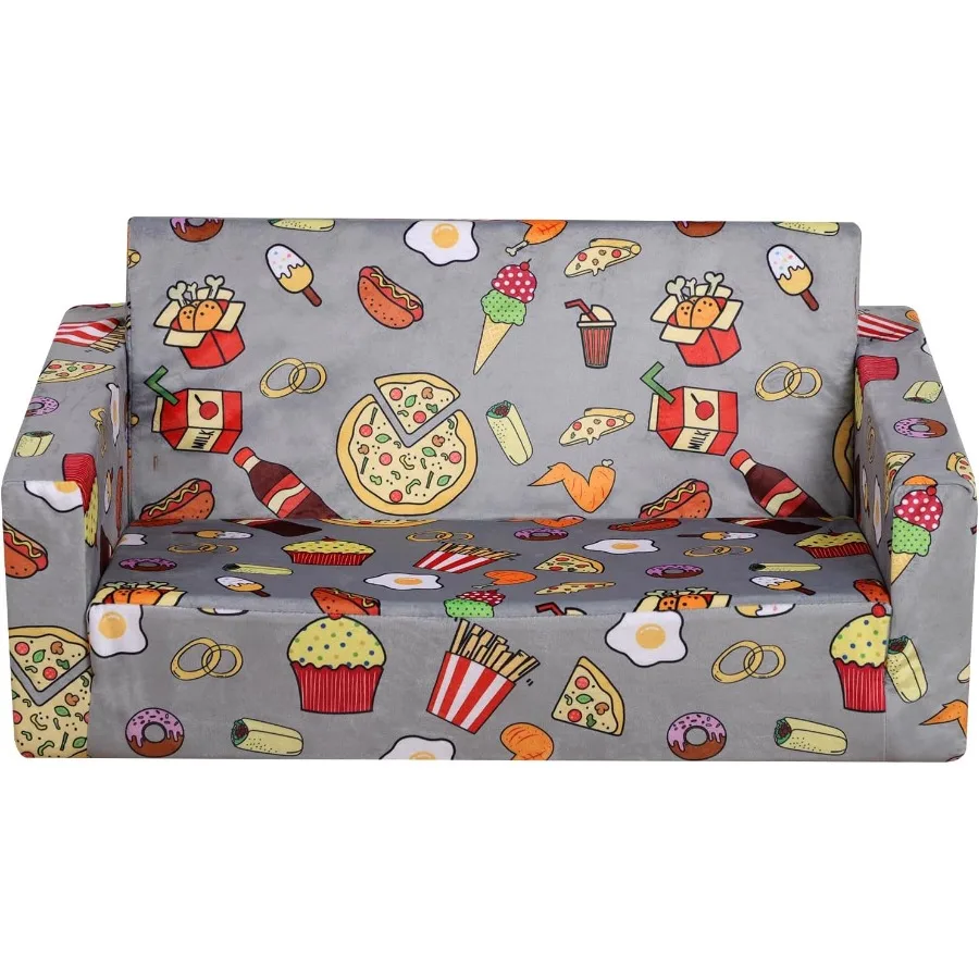 2 in 1 Convertible Foam Kid Sofa Couch for 's Room Velvet Toddler Sofa Chair with Side Pocket Storage Easy to Transform from So