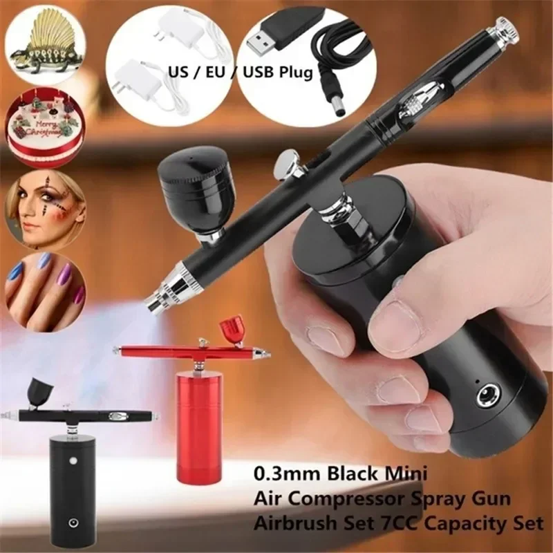 Portable Rechargeable Mini Air Compressor Kit Air-Brush Paint Spray Gun Airbrush For Nail Art Tattoo Craft Cake Fog Mist Sprayer