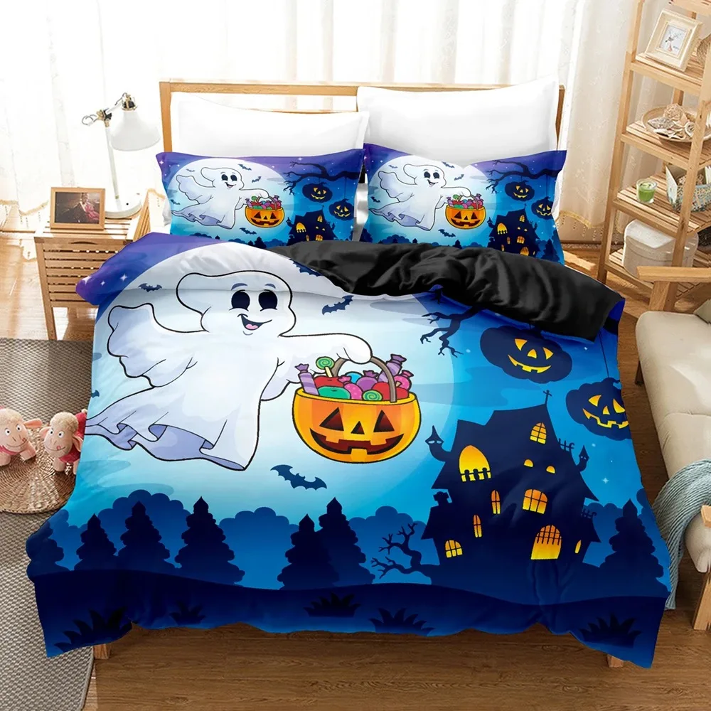 Exquisite Bedding Set Halloween Theme Duvet Cover Pillowcase, Bed Teen Girl Boy Gift Home Bedroom Decor 135x200cm