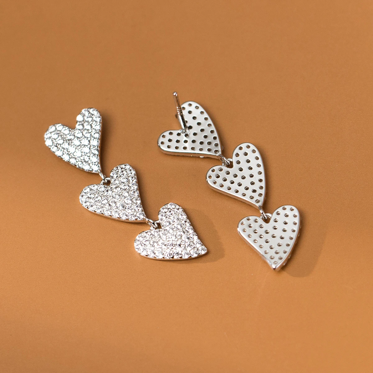 MODIAN 925 Sterling Silver Heart To Hearts Dangle Earrings Sparkling Clear CZ Trendy Drop Earrings For Women Fine Jewelry Gifts
