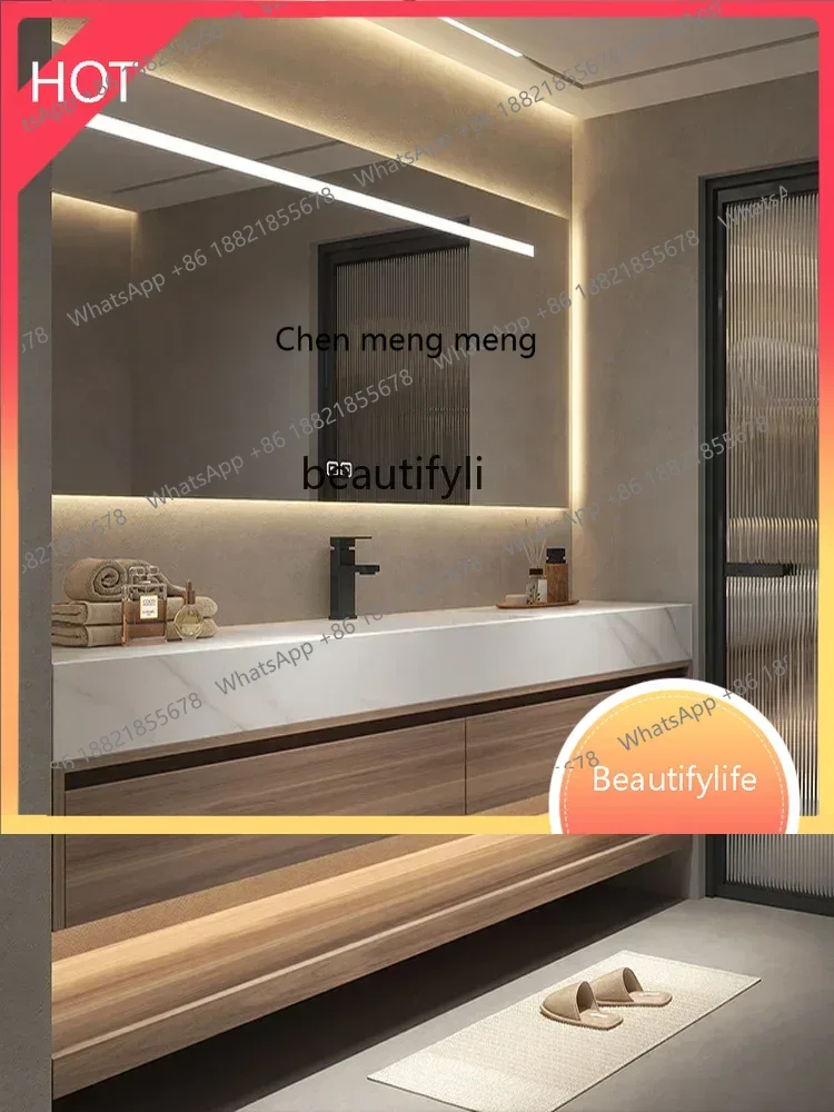 

A Modern Minimalist Bathroom Stone Plate Seamless Ceramic Whole Washbin Bathroom Cabinet Inter-Platform Basin CombinationSS 861