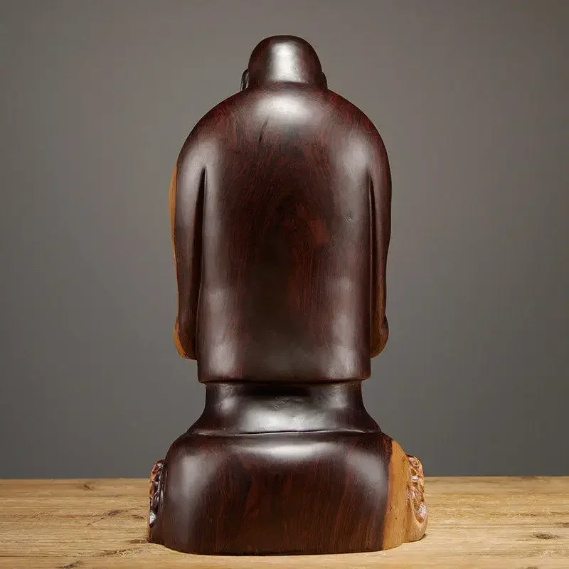 FX-17   ebony wood carving Maitreya Buddha statue ornament solid wood laughing Buddha home desktop decoration mahogany crafts