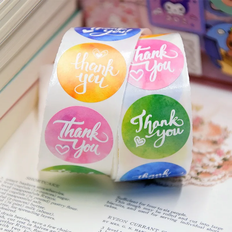 500 ชิ้น/ม้วน 1 นิ้วสีสันสติกเกอร์สําหรับห่อของขวัญ,ซีลซองจดหมาย,ขนาดเล็กอุปกรณ์สํานักงานธุรกิจ,Diy Decora
