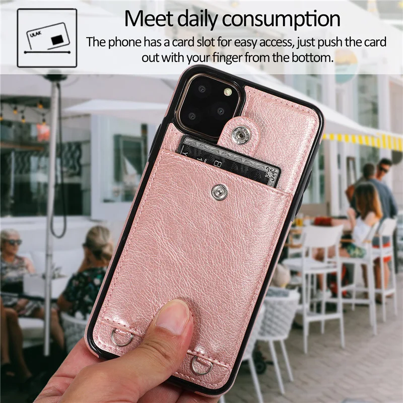 Fashion Lanyard Phone Case For iPhone 13 Pro Max 12 Mini 11 XS XR 7 8 Plus 6Plus SE2020 Card Slots Back Cover Soft Protect