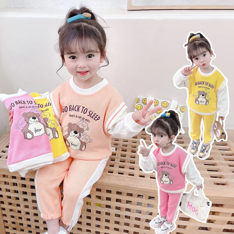 

Girls Suit Sweatshirts +Pants Cotton 2Pcs/Sets 2022 Cartoon Spring Autumn Thicken Comfortable Suits Sets Kid Baby Children Cloth