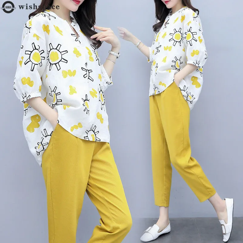 

2022 Spring and Summer New Fashion Top Two-piece Set of Nine Point Pants Foreign Style Age Reducing Fashion Women's Pants Set