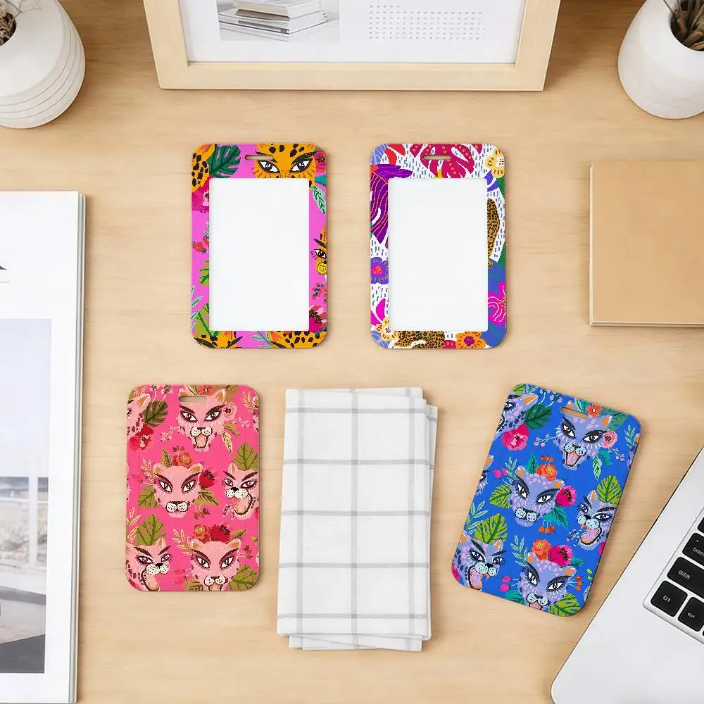 Beasts tropical leopard fashion Wild animal Sliding Card case ID Name Badge Holder Pass Work Card Cover Students Card Bus Holder