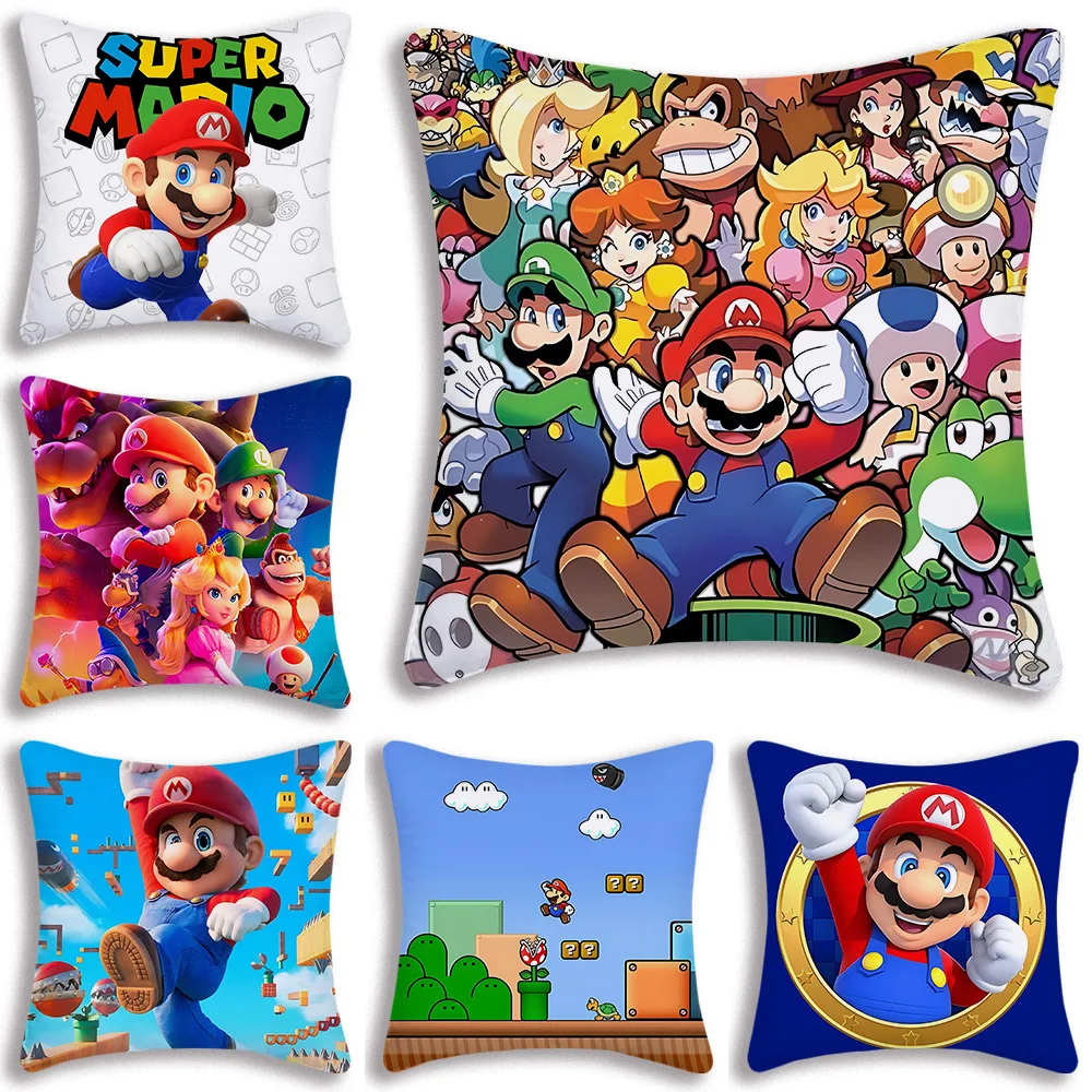 Hot Game Pillow Covers Cartoon Sofa Decorative Home Double-sided Printing Short Plush Cute Cushion Cover M-M-Marios