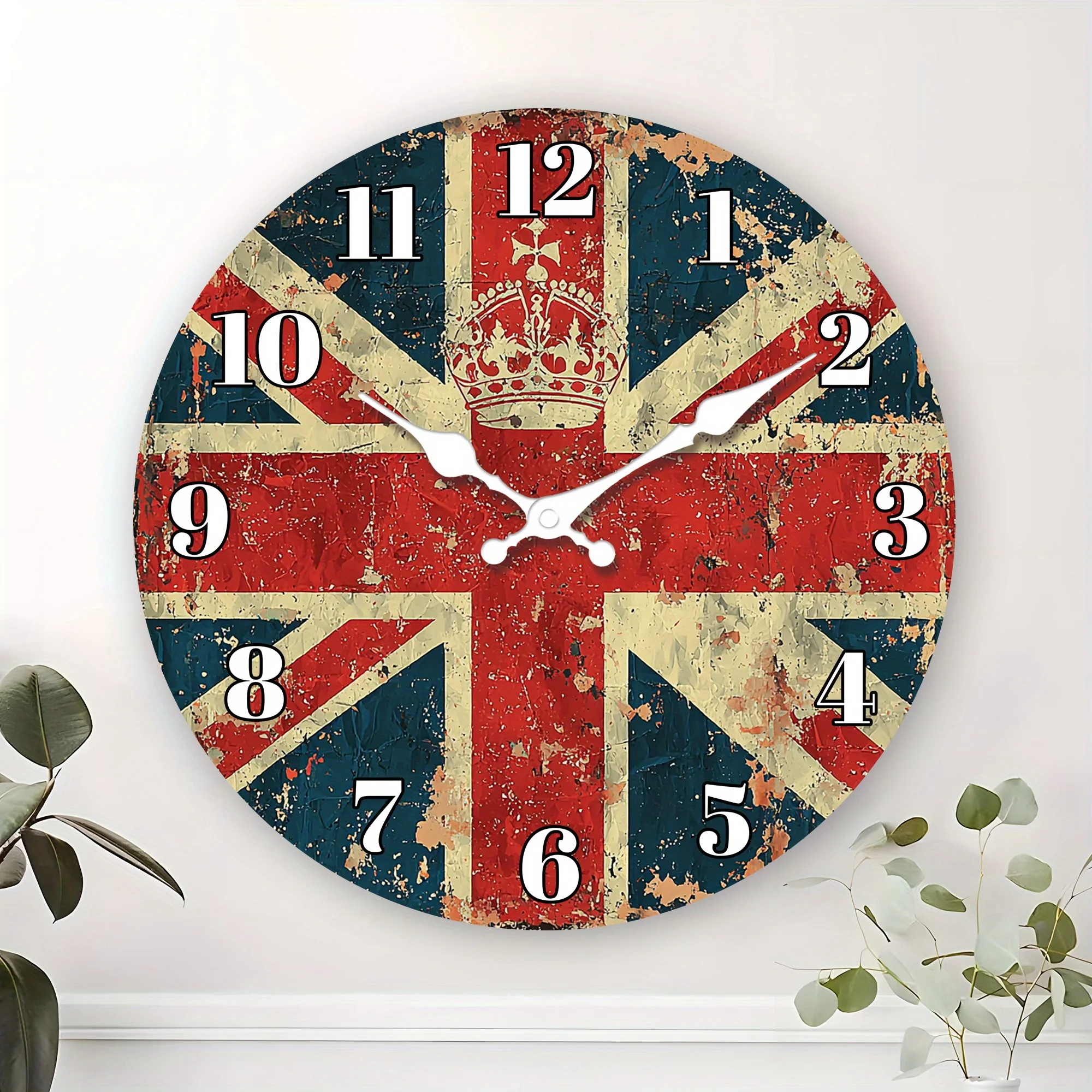 [Reloj con temática de la bandera británica] Reloj de pared de madera con temática de la bandera británica, 1 pieza, de 10-16 pulgadas | Reloj Circular Silencioso de Diseño Fantasioso para Sala de Estar, Dormitorio, Cocina, Oficina | Decoración para el Día de la Madre, Navidad, Acción de Gracias, Regalo de Cumpleaños Ideal