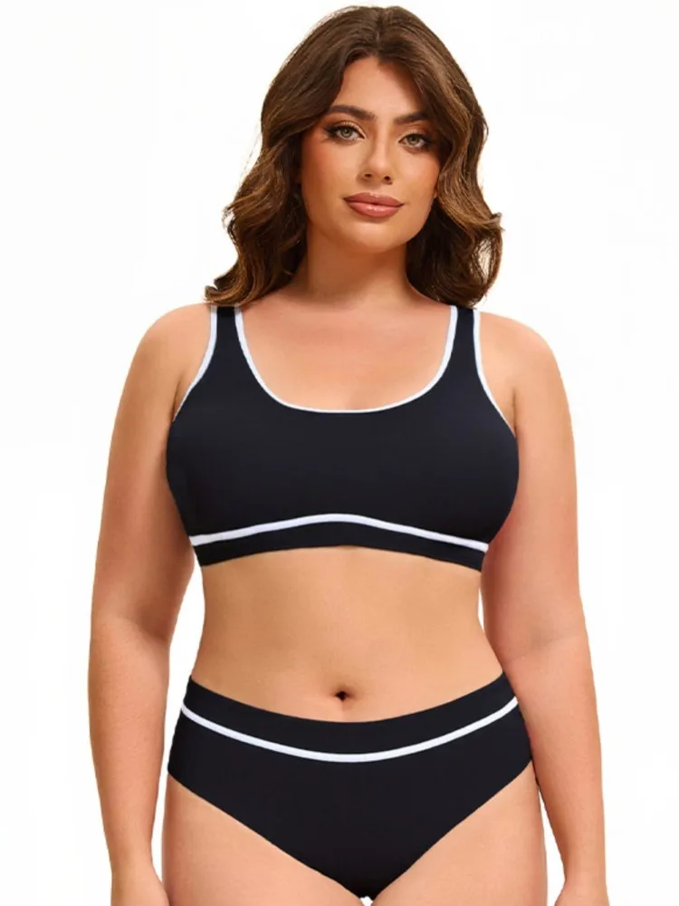 Plus Size High Waist Bikini Women's Push Up Large Size Swimsuit 2025 Summer Mujer Big Size Tummy Control Swimwear Bikini Sets