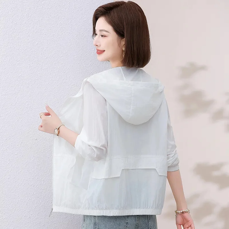 

Spring Summer Fashion Thin Windbreaker Women Jacket Coat Female Hooded Long Baseball Uniform Loose Jackets