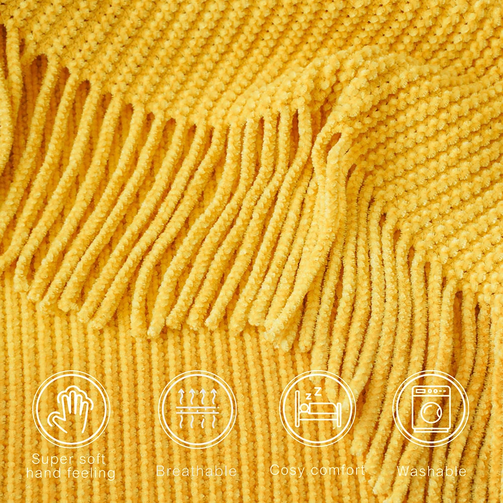 Battilo Chenille Knit Blankets with Tassels Caramel Plaid Throw Blanket for Bed Couch Decorative Sofa Blanket Bedroom Fall Decor