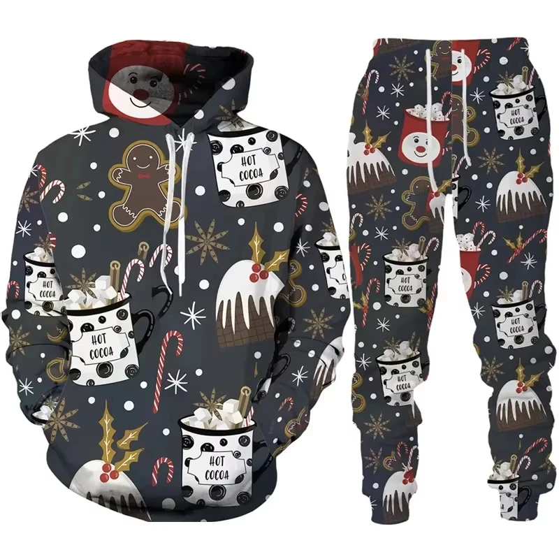 Neueste Weihnachten Hoodie Set Männer Kleidung 3d gedruckt Männer lässig Hoodie Hose Trainings anzug Set Männer Kapuze Sportswear Set 2 Stück Set