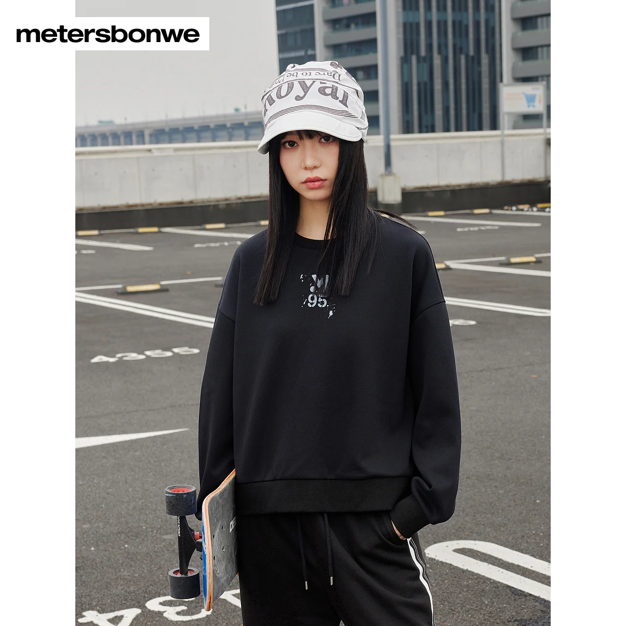 

Metersbonwe-Women's Crewneck Long Sleeve Hoodie Letter Print Loose Pullover Casual Simple Autumn Winter