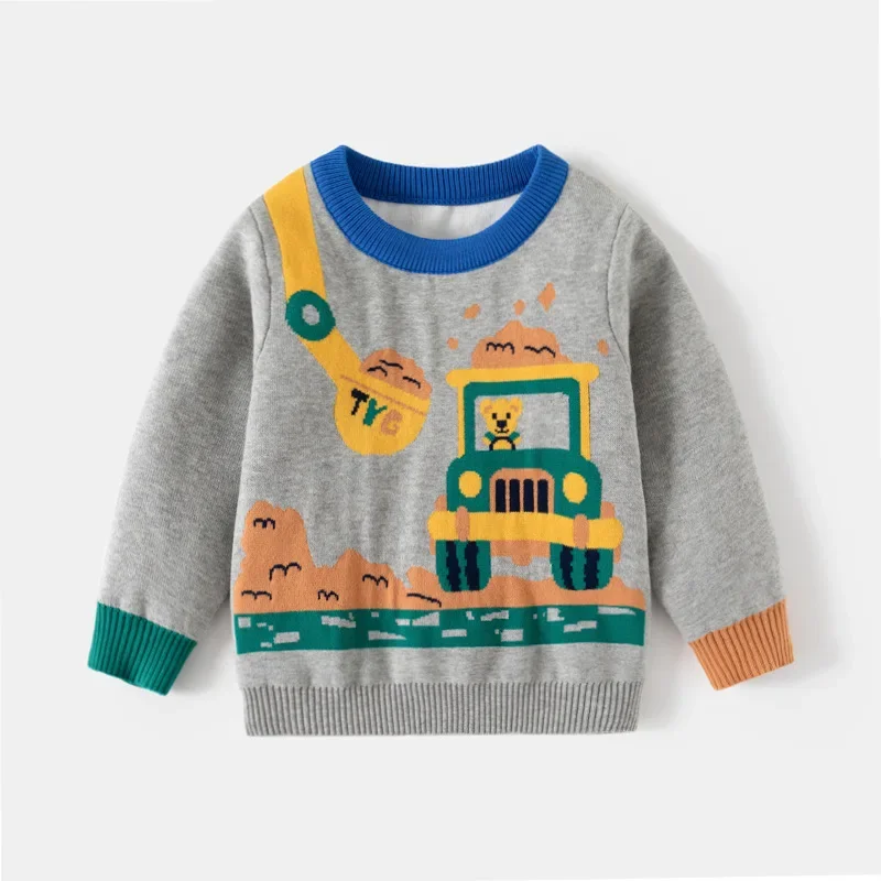 2-8T Toddler Kid Baby Boy Sweater Winter Clohtes Knit Pullover Top Car Print Infant Sweater Cute Loose Warm Knitwear Outfit