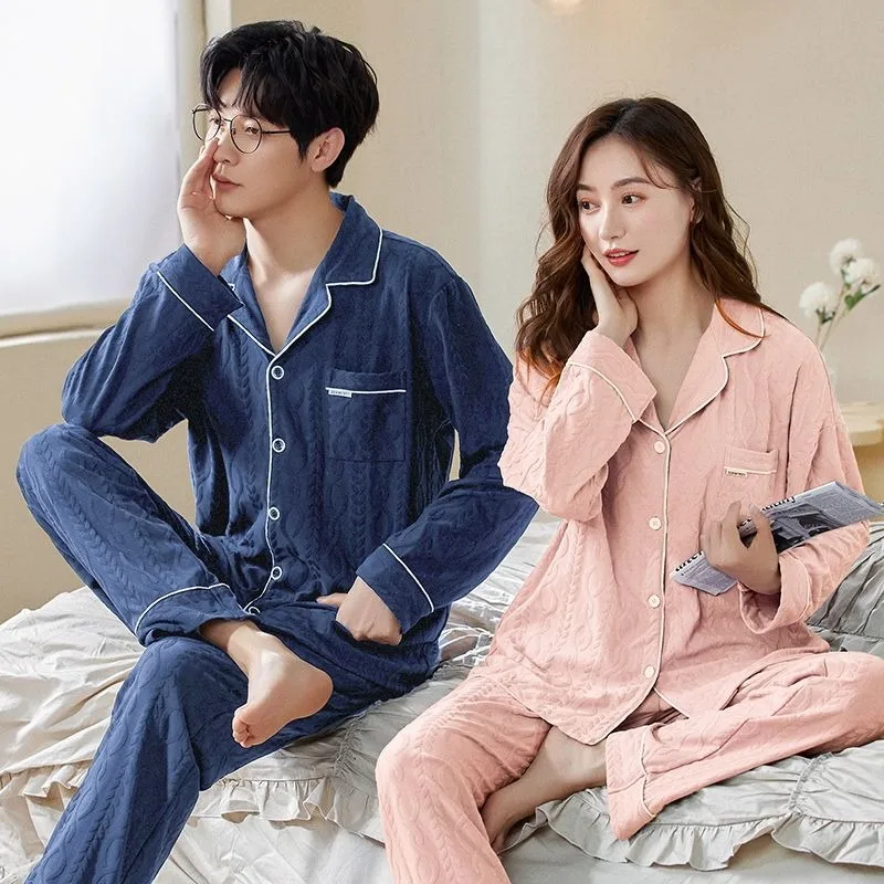 2024 New Couple Pajamas Spring Autumn Women Long-Sleeved Trousers Thin Homewear Suit Men Casual Loose Large Size Sleepwear Set