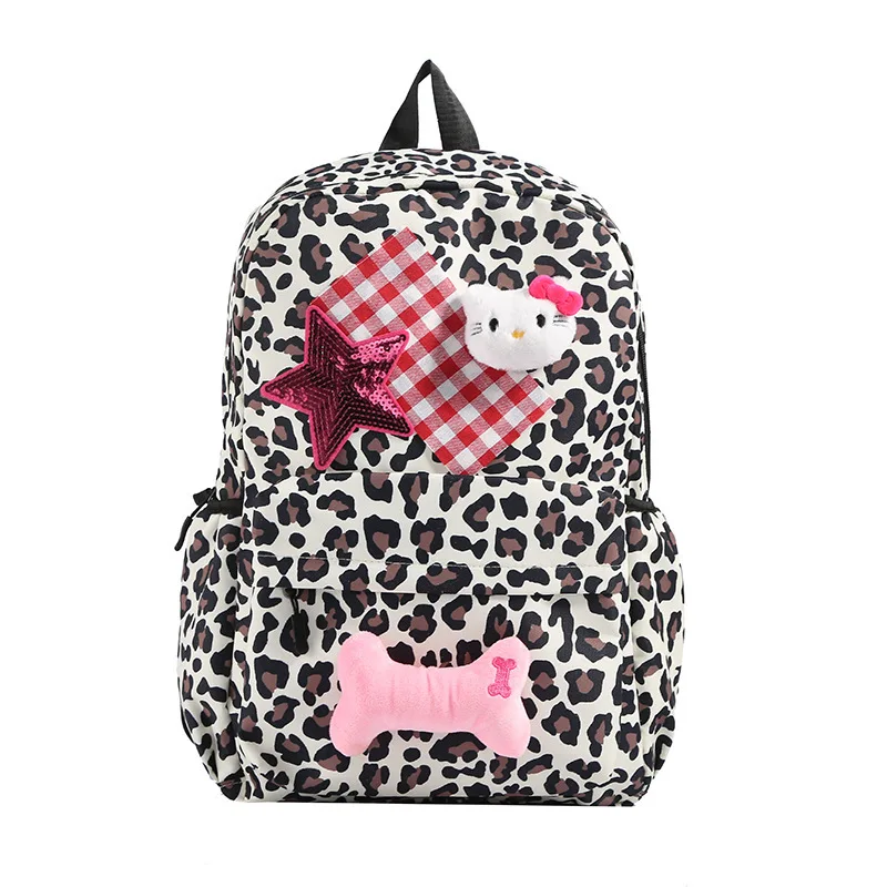 Tas Ransel Motif Leopard Kartun Baru, Tas Selempang untuk Perjalanan, untuk Siswi SMP dan SMA, Tali Ganda, Tas Buku
