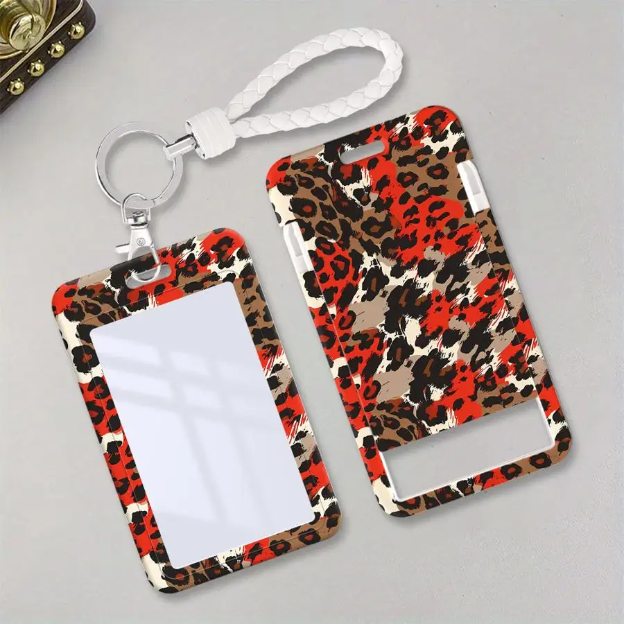 Colorful Leopard Print Cover Case 1Pc Card Holder Retractable Credit Card Holders Holders Child Bus with lanyard Bank ID Badge