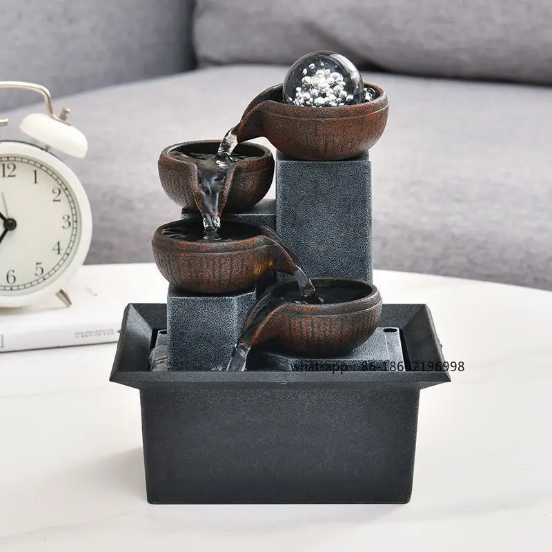 Flowing Water Ornament Small Fountain Living Room Lucky Feng Shui Wheel Desktop Water Circulation Home Decoration Office Crafts