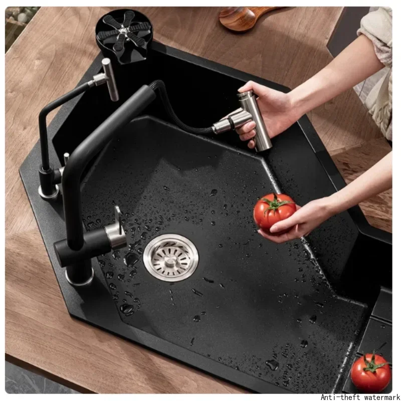 2025: Corner diamond-shaped sink, irregularly shaped vegetable washing basin in the kitchen, granite dishwashing sink.