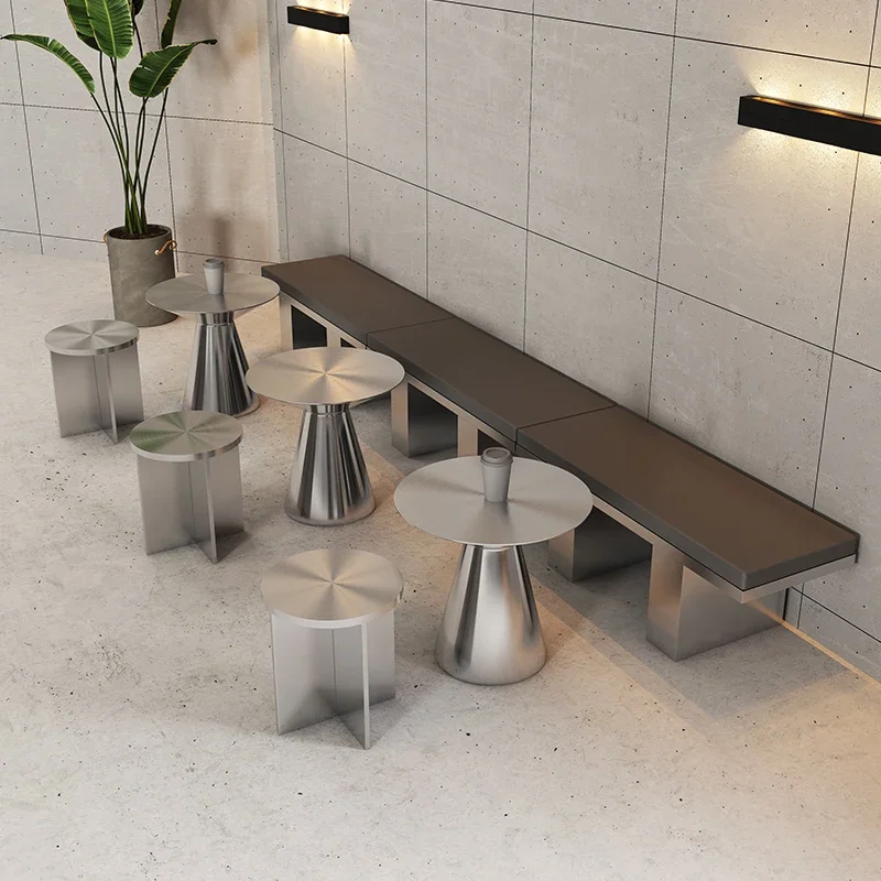Backless industrial style card seat sofa, coffee shop, milk tea shop stainless steel bench, rest negotiation