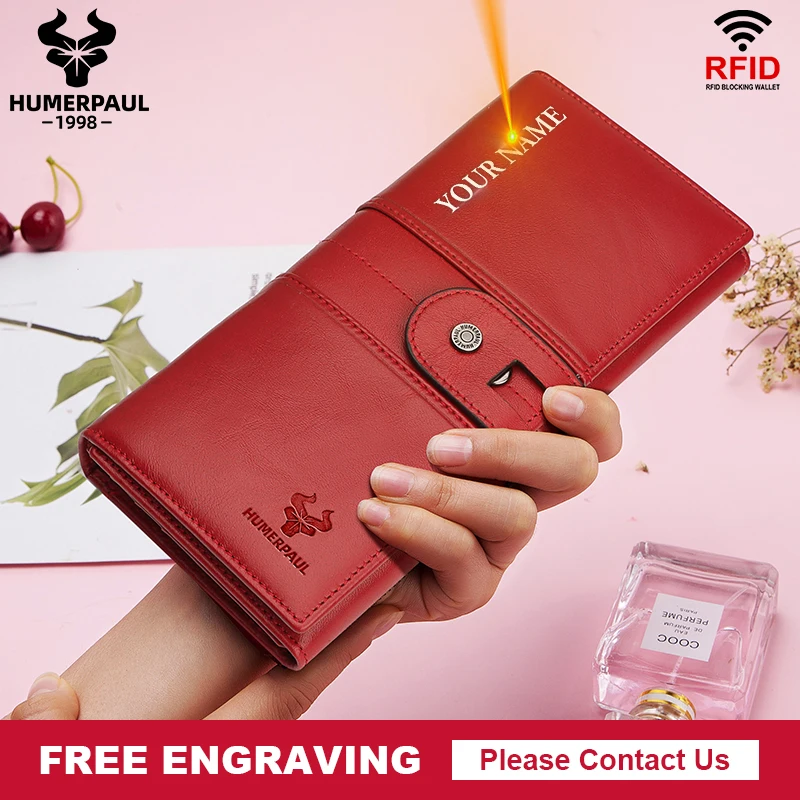 

Engrave Genuine Leather Women Long Wallet With Phone Bag Zipper Coin Pocket Purse Luxury Clutch Wallets For Ladies Portfel