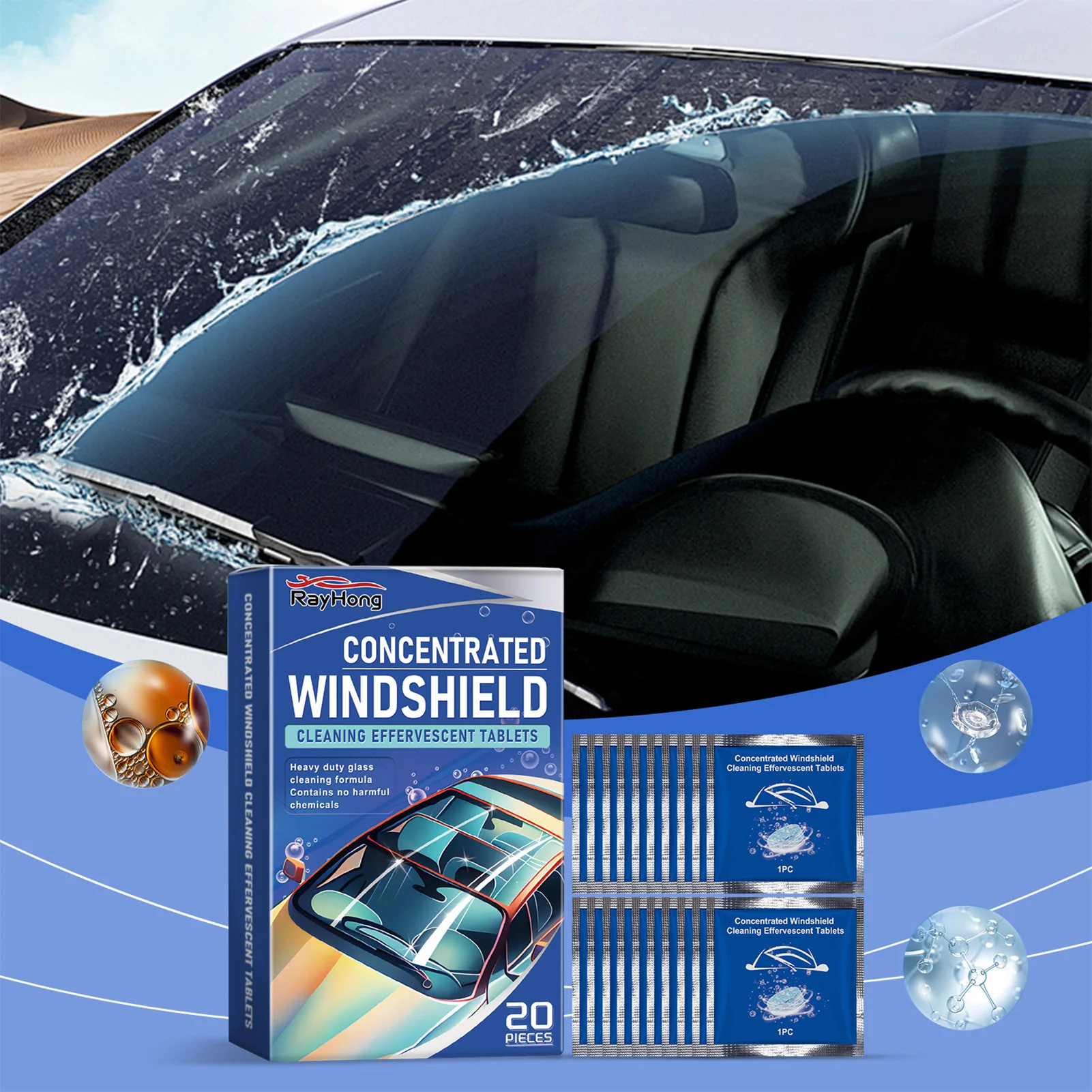 Car Windshield Washer Tablets Simple to Use Easy Storage Portable Individual Package Design Suitable for Enhancing Driving