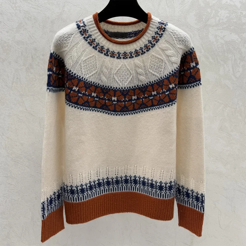 

Высококачественный жаккардовый женский трикотаж Fer Island, винтажный классический пуловер с круглым вырезом, свитер для женщин 251221145