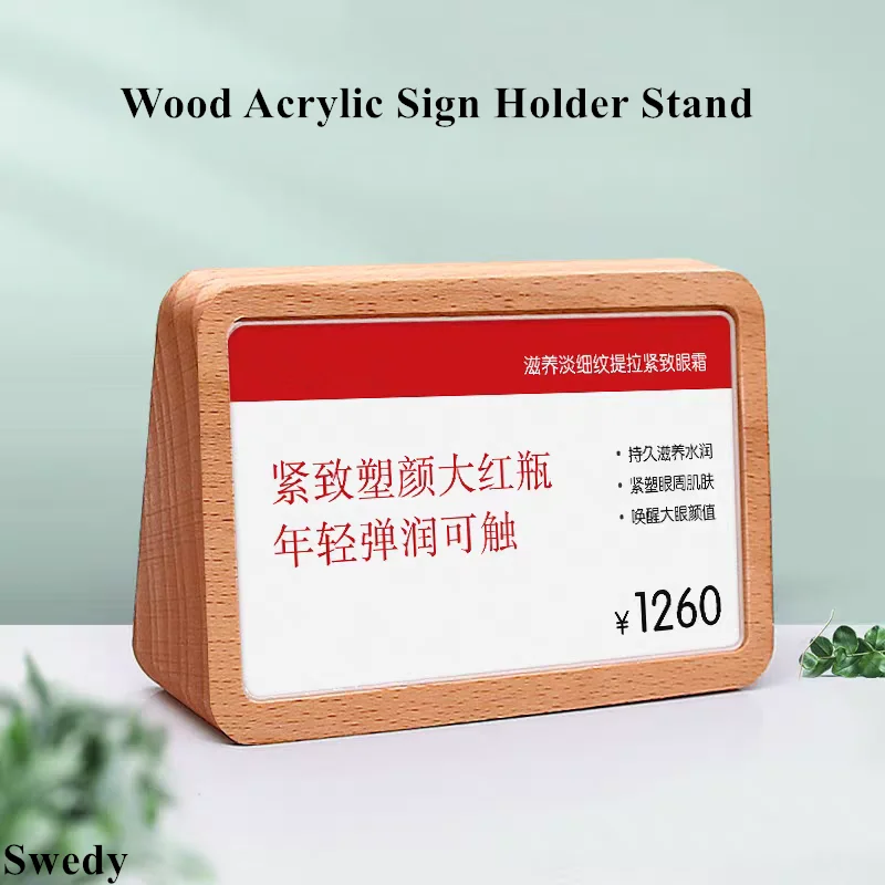 78x38mm Table Number Name Card Holder Acrylic Label Sign Holder Display Stand Small Wood Price Label Paper Tags
