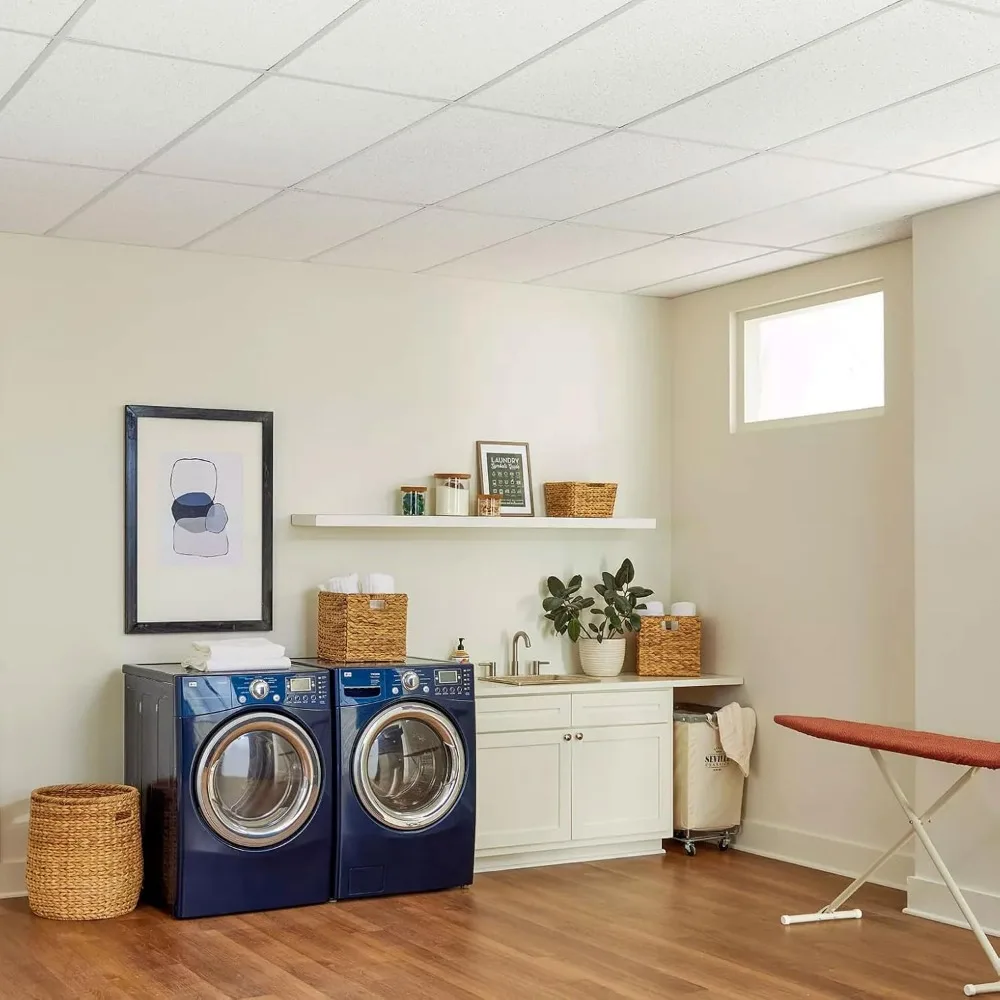 Carreaux de plafond 2x4 - 12 pcs Blanc ; Plafonds acoustiques pour grille suspendue ; FISSURED 755