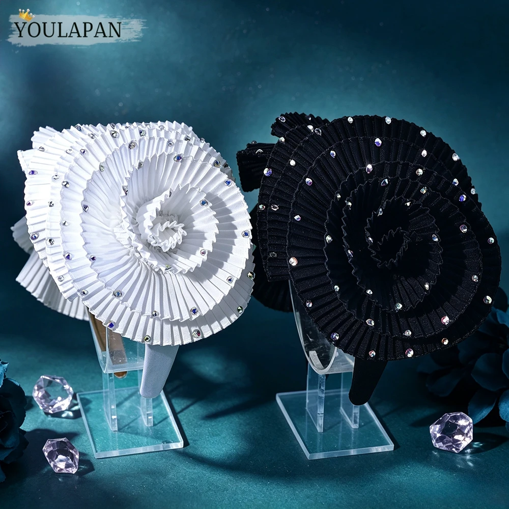 HNCCX Elegant Rhinestone Large Flower Bridal Headband Exaggerated Women's Outfit Hair Hoop Wedding Holiday Hair Accessories A342