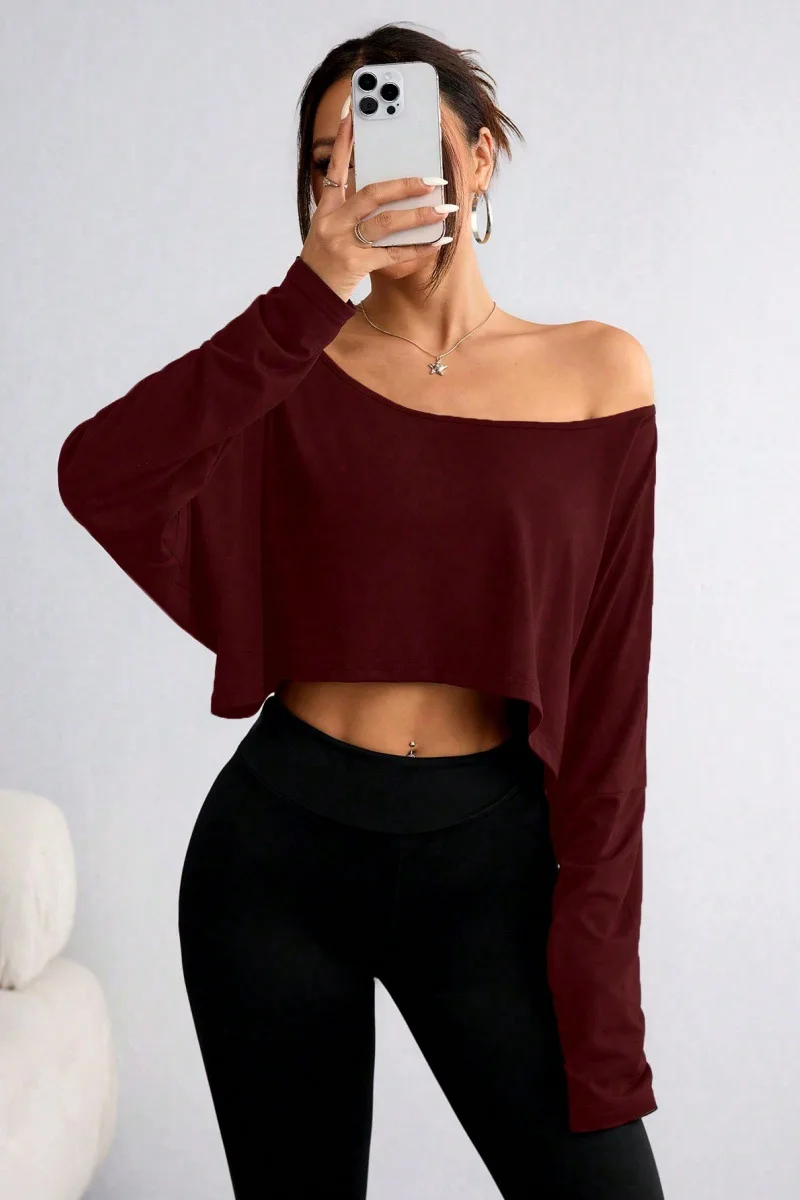 2025 Europe And The United States Spring And Autumn New Line Shoulder Loose Base Fashion Forward Crop Beautiful Blouse