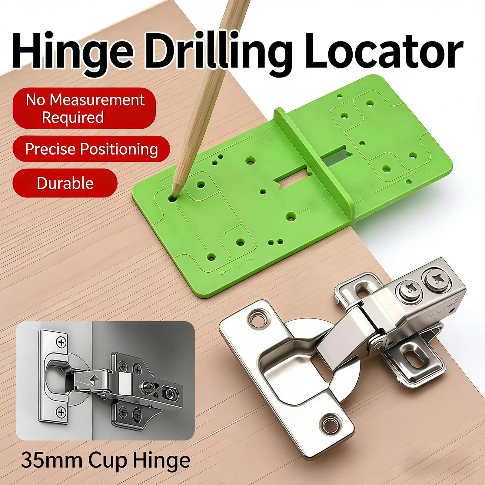 35mm hinge drilling jig, drilling guide template, cabinet door hinge hole locator, suitable for assisting in installing doors