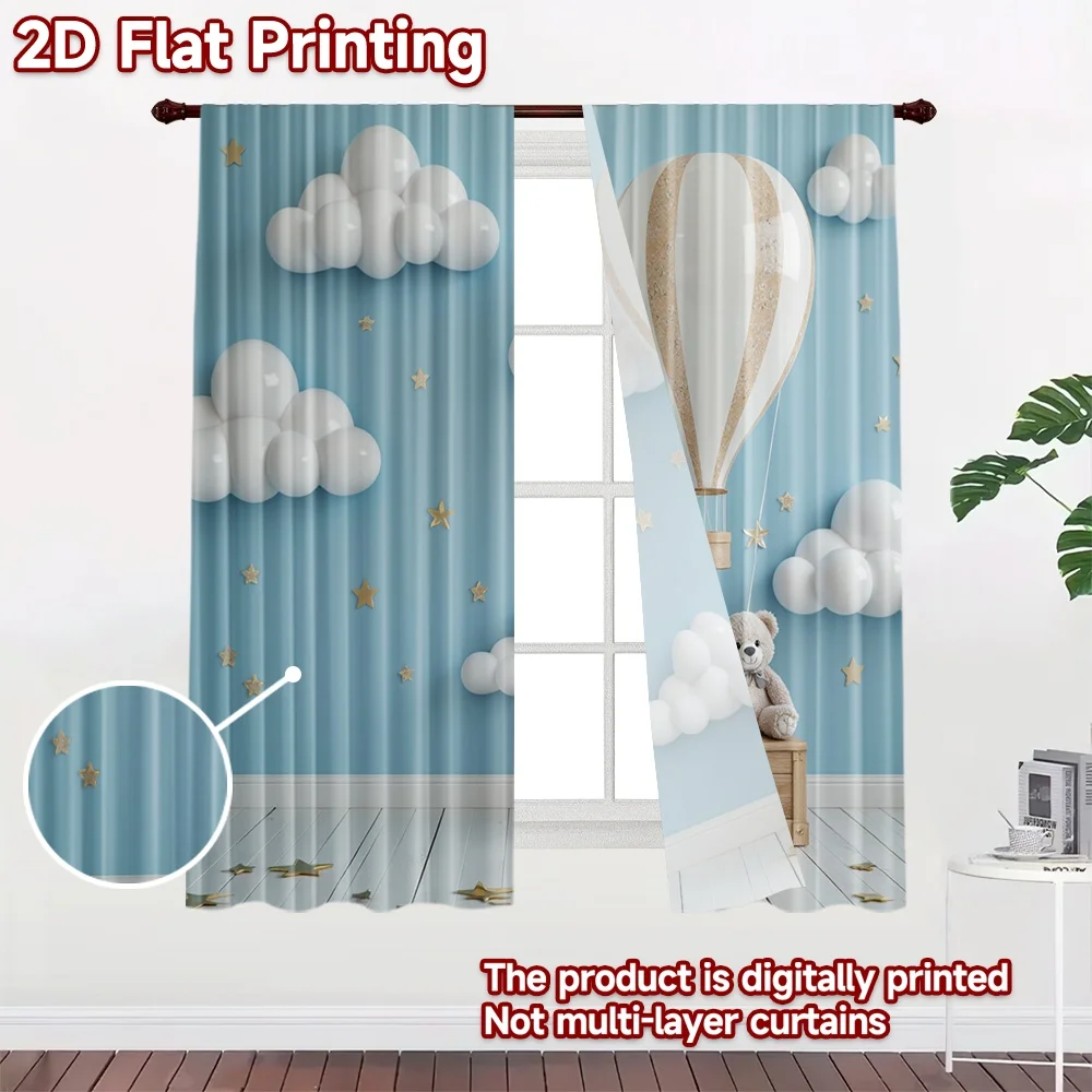 2D flat 2pcs Curtain Modern Minimalist Style Curtains Hot Air Balloon Clouds Digitally printed polyester Holiday Decorations Use