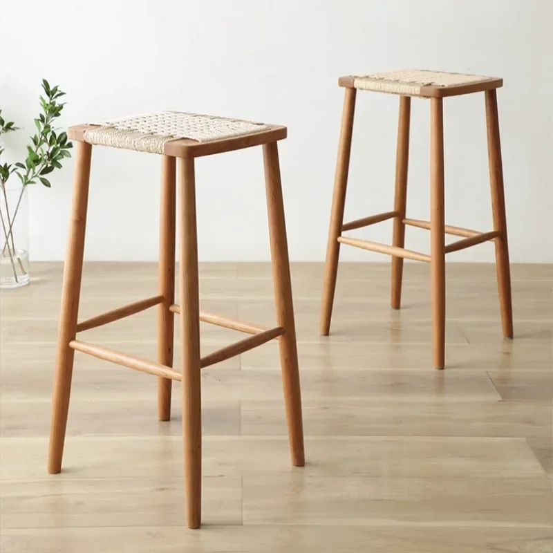 

Retro Midcentury Fashion Bar Stools Rattan Woven Ancient Sturdy Bar Chair Patio Comfortable Restaurante Muebles Home Furniture