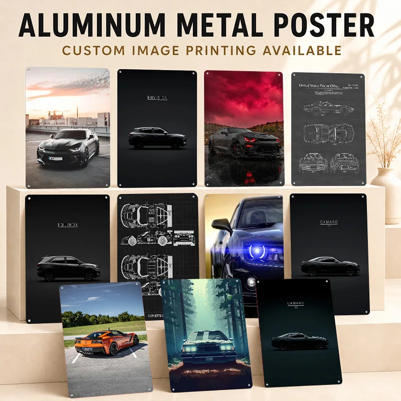 USA Corvette Cadillac Firebird Classic Car Printed Posters Personalized Metal Sign Mechanical Profile Wall Art For Living Room