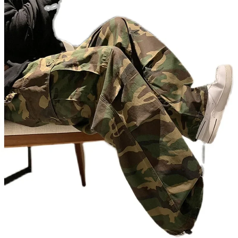 Pantaloni cargo mimetici vintage alla moda Pantaloni larghi da uomo a gamba dritta High Street Hip Hop Ins stile Hong Kong