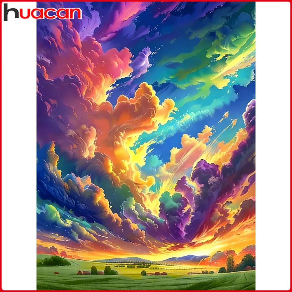 Huacan 5D DIY Diamantmalerei Frühlings-Sonnenuntergang-Himmel Diamant-Mosaik Landschaftskunst Dekorative Gemälde
