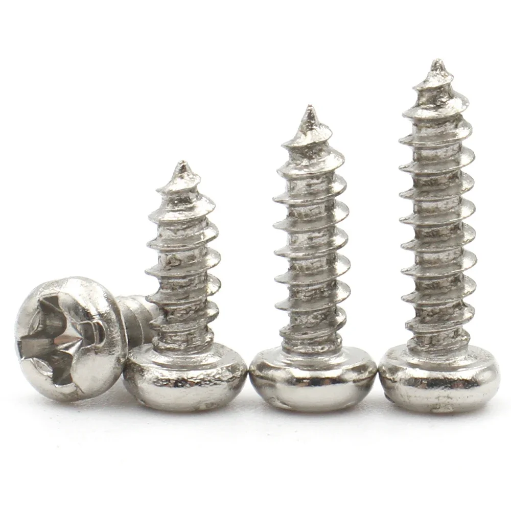 50/100/200/500pcs M1 M1.2 M1.4 M1.7 M2 M2.3 M2.6 M3 M4 M5 Nickel-Plated Carbon Steel Cross Round Head Self Tapping Screw