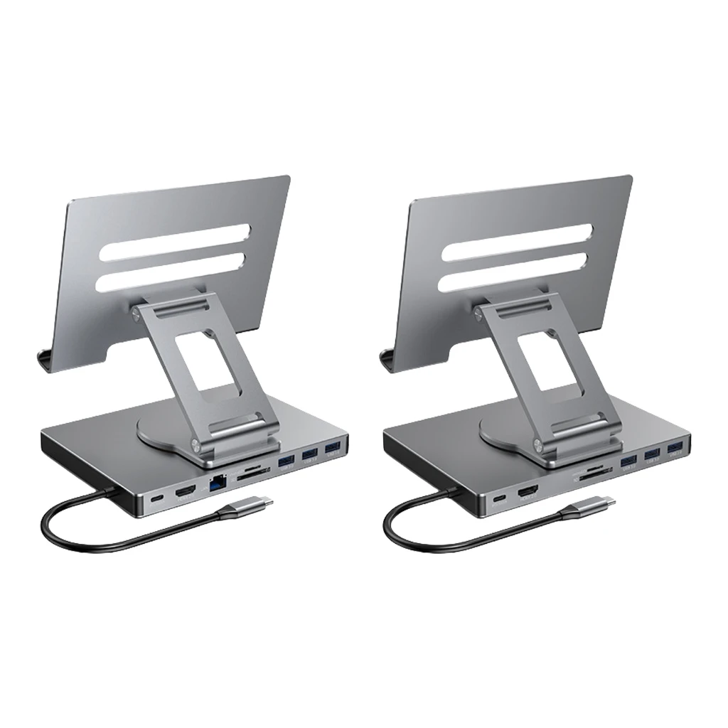 

1 шт. USB C-концентратор, подставка 8/9 в 1, адаптер, док-станция, складная, с 4K, 60 Гц RJ45, устройство чтения Gigabit Ethernet-карт, USB3.0, 3,5 мм