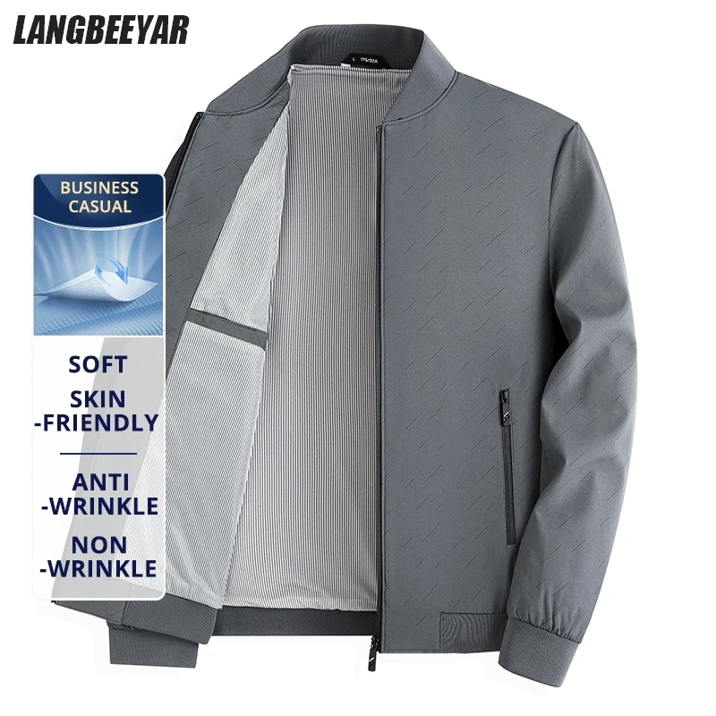 

Премиальный водонепроницаемый мужской пиджак против морщин, ветровка с бейсбольным воротником, деловые повседневные легкие пальто среднего возраста
