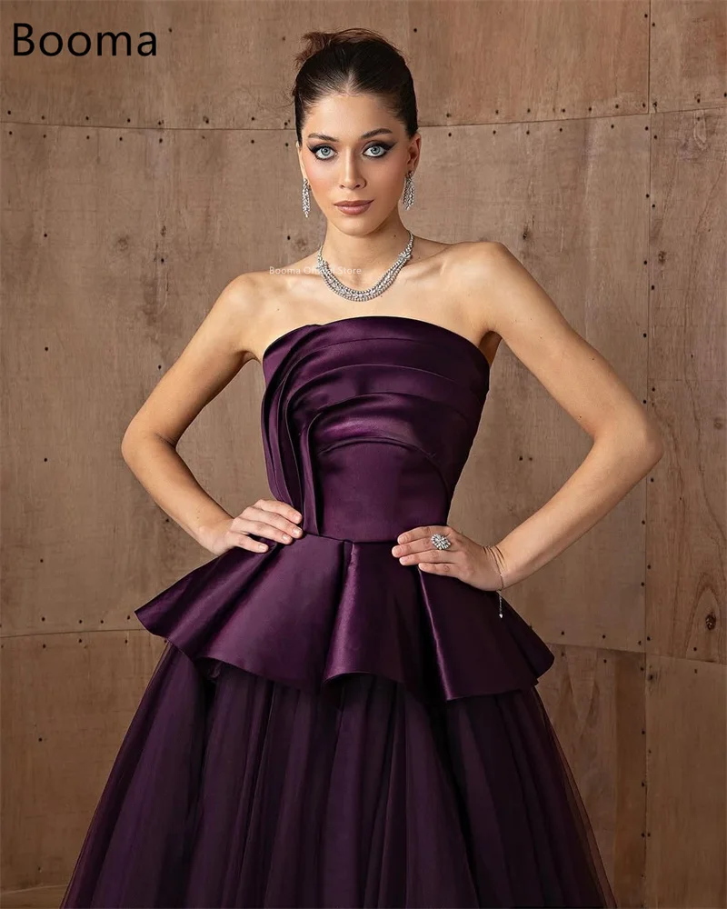 Booma Purple Strapless A-Line Evening Dresses Pleat Long Sleeveless Prom Gowns 2025 Evening Party Gowns Customized