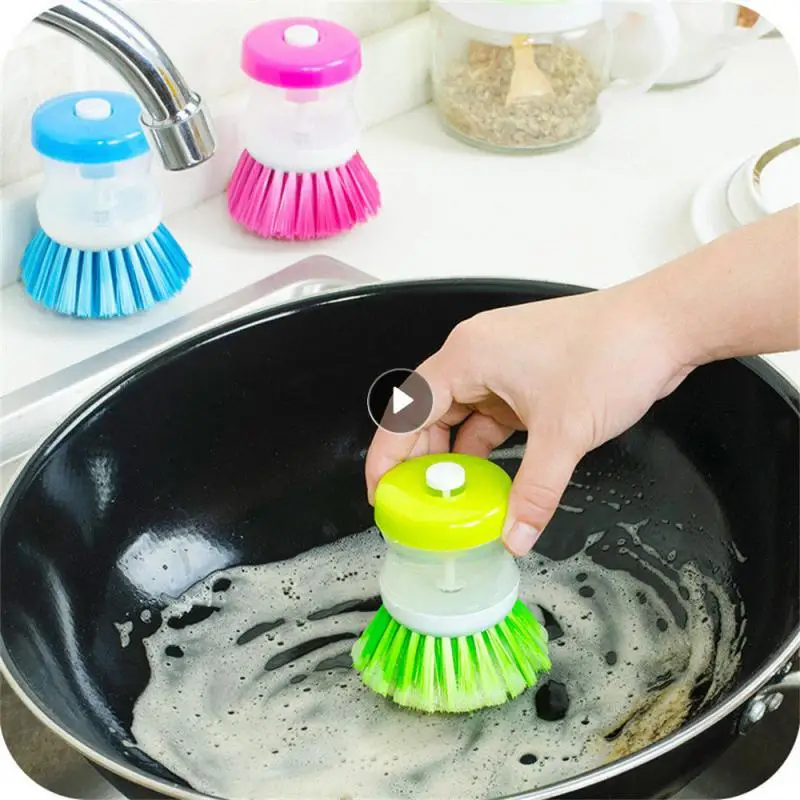 Cleaning Brush With Washing Up Liquid Soap Dispenser Liquid Soap Pressure Washing Brush Pot Dish Bowl Cleaning Brushes Supplies